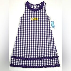 NWT VIVE LA FÊTE LSU Purple‎ Gingham Ruffle Dress 6X Collegiate Game Day NEW